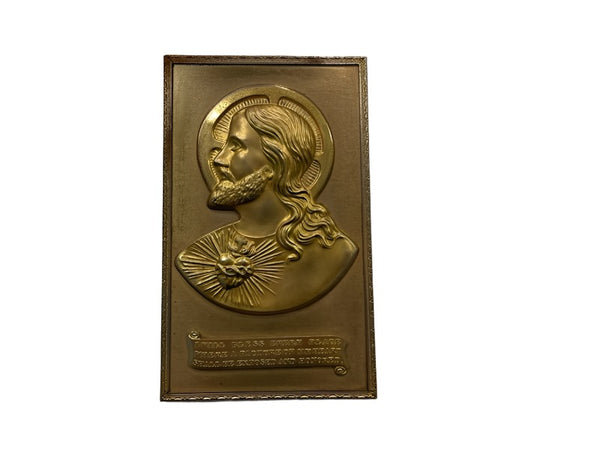 A Religious Inspire Portrait Scripted Bronze Plaque