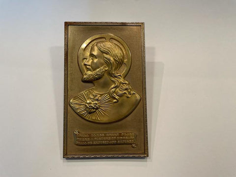 A Religious Inspire Portrait Scripted Bronze Plaque