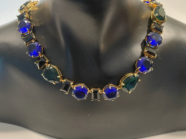 J Crew Designer Choker Faceted Crystal Cabochons Golden Necklace