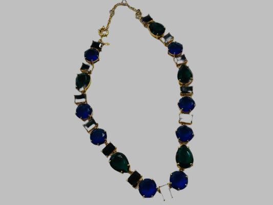 J Crew Designer Choker Faceted Crystal Cabochons Golden Necklace 