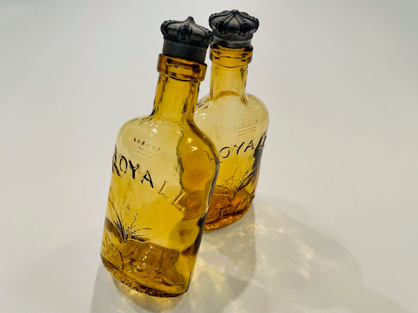 Royall Spyce Golden Glass Bottles Crowned Metal Stoppers Made In England