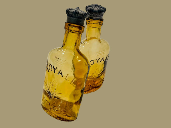 Royall Spyce Golden Glass Bottles Crowned Metal Stoppers Made In England