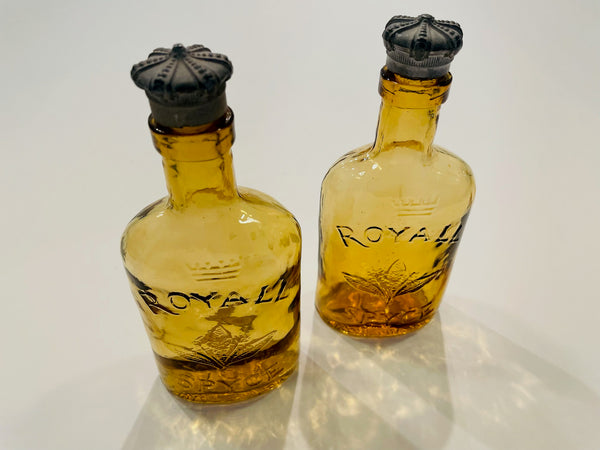 Royall Spyce Golden Glass Bottles Crowned Metal Stoppers Made In England