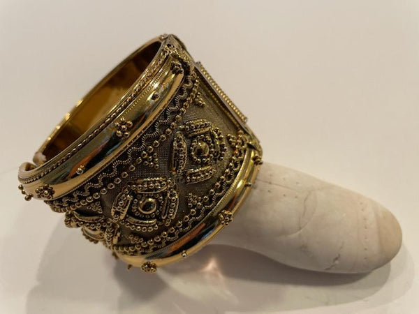 Golden Mesh Geometric Statement Hinged Cuff Bracelet