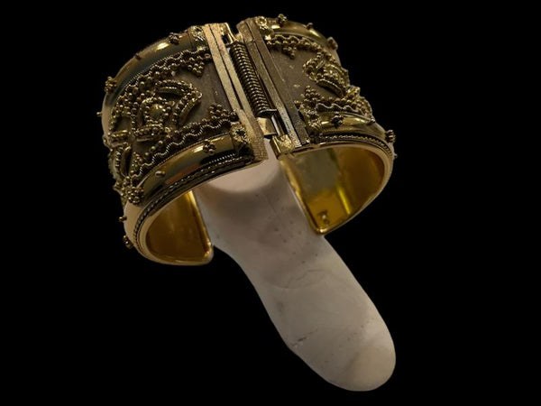 Golden Mesh Geometric Statement Hinged Cuff Bracelet