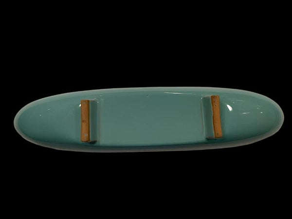 Mid Century Modern Folk Art Blue Ceramic Boat Design Bowl