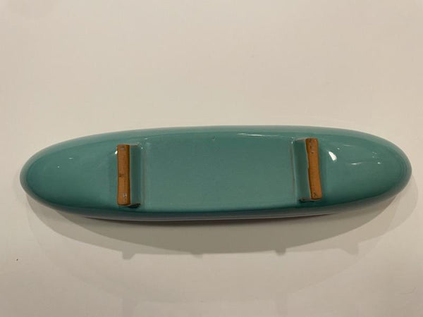 Mid Century Modern Folk Art Blue Ceramic Boat Design Bowl