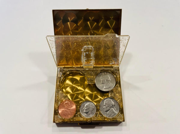 Mid Century Brass Gems Dollar Medallion Coin Compact