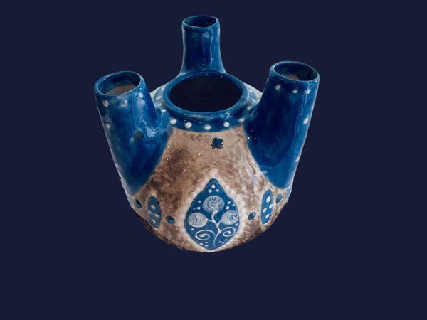 Amphora Wing Olf Enameled Three Head Ceramic Vase