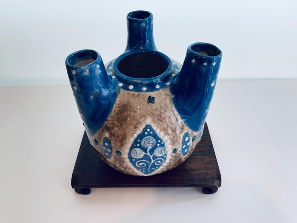 Amphora Wing Olf Enameled Three Head Ceramic Vase