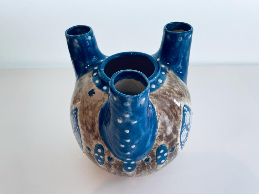 Amphora Wing Olf Ceramic Three Head Vase Beaded Enameled Makers Marks