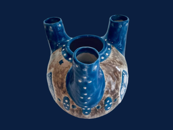 Amphora Wing Olf Enameled Three Head Ceramic Vase