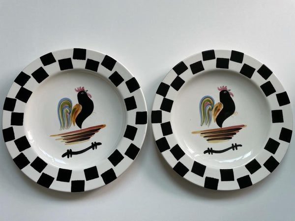 Los Angeles Rooster Checkered Plates by Laurie Gates Pottery