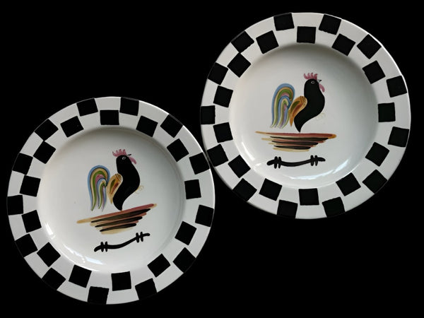 Los Angeles Rooster Checkered Plates by Laurie Gates Pottery