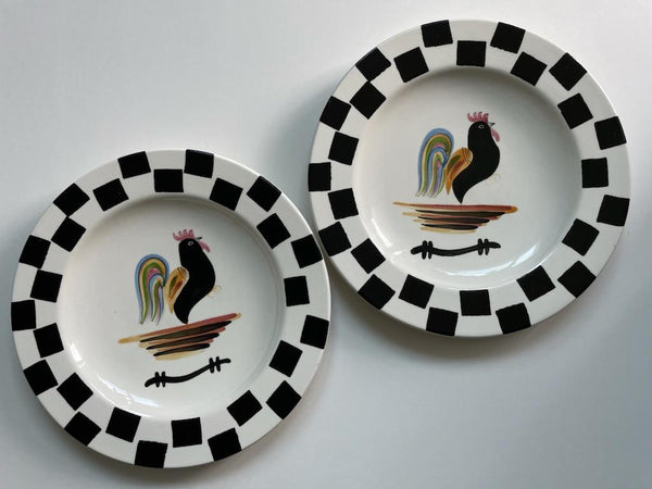 Los Angeles Rooster Checkered Plates by Laurie Gates Pottery