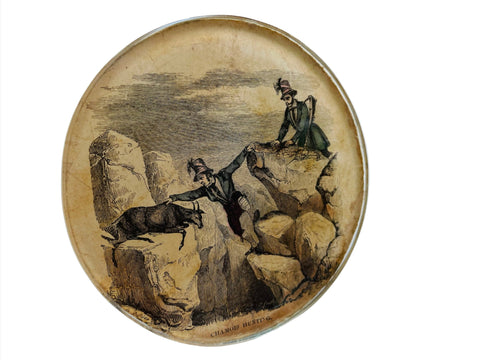Chamois Hunting Art Deco Scripted Reverse Glass Catching The Goat