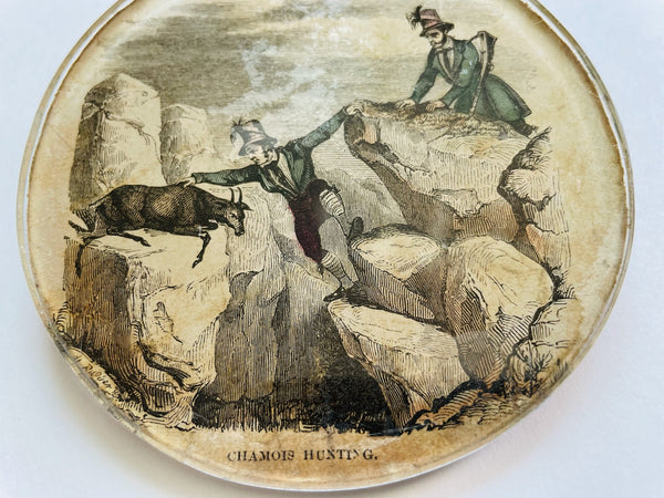 Chamois Hunting Art Deco Scripted Reverse Glass Catching The Goat