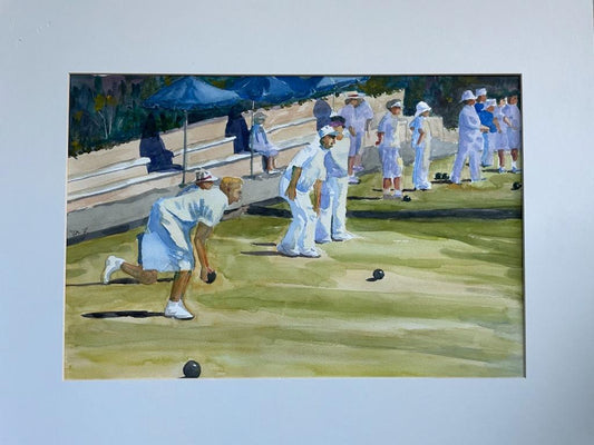 Bocce Game Watercolor Gouache Painting Artist Monogram Lowell Zeleznick