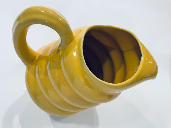 Beehive Ring Ware Glazed Mustard Ceramic Pitcher Marked Numbered