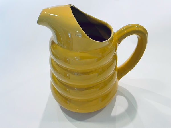 Beehive Ring Ware Glazed Mustard Ceramic Pitcher Marked Numbered