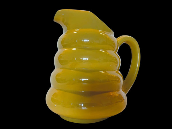 Beehive Ring Ware Glazed Mustard Ceramic Pitcher Marked Numbered