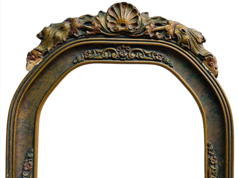 Antique Shell Crest Picture Frame Floral Gilt Convex Glass 