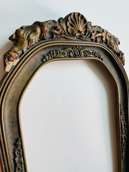 Antique Shell Crest Picture Frame Floral Gilt Convex Glass