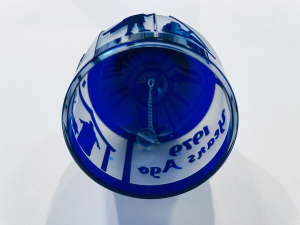 Hand Cut Nativity Cobalt Frost Glass Bell Mid Century Limited Edition