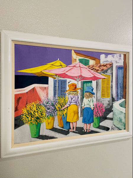 Contemporary Figurative Courtyard Expressionist Signed Gouache On Paper