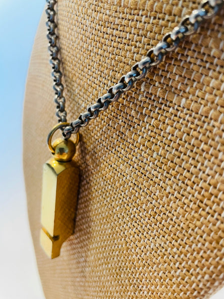 Koret Brass Whistle Pendant On White Metal Link Chain Necklace