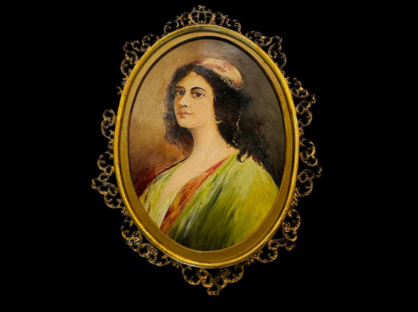 Alice Maude Barnes Florentine Girl Signed Portrait Painting On Panel