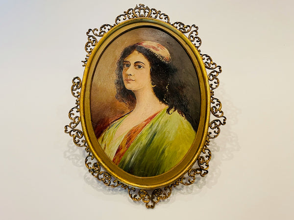 Alice Maude Barnes Florentine Girl Signed Portrait Painting On Panel