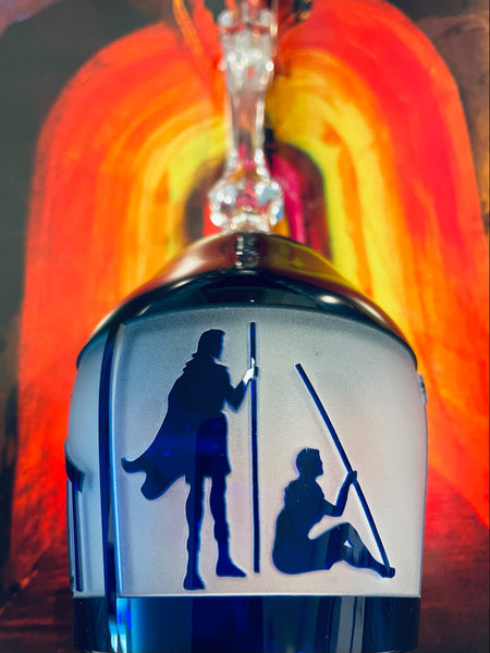 Hand Cut Nativity Cobalt Frost Glass Bell Mid Century Limited Edition