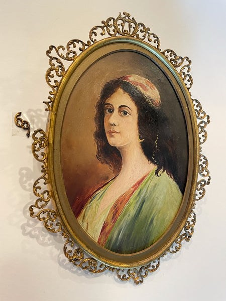 Alice Maude Barnes Florentine Girl Signed Portrait Painting On Panel