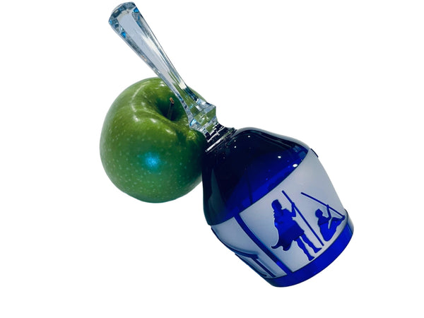 Hand Cut Nativity Cobalt Frost Glass Bell Mid Century Limited Edition 