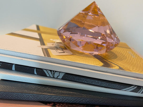 Pink Crystal Solitaire Handcut Papereweight Bookend