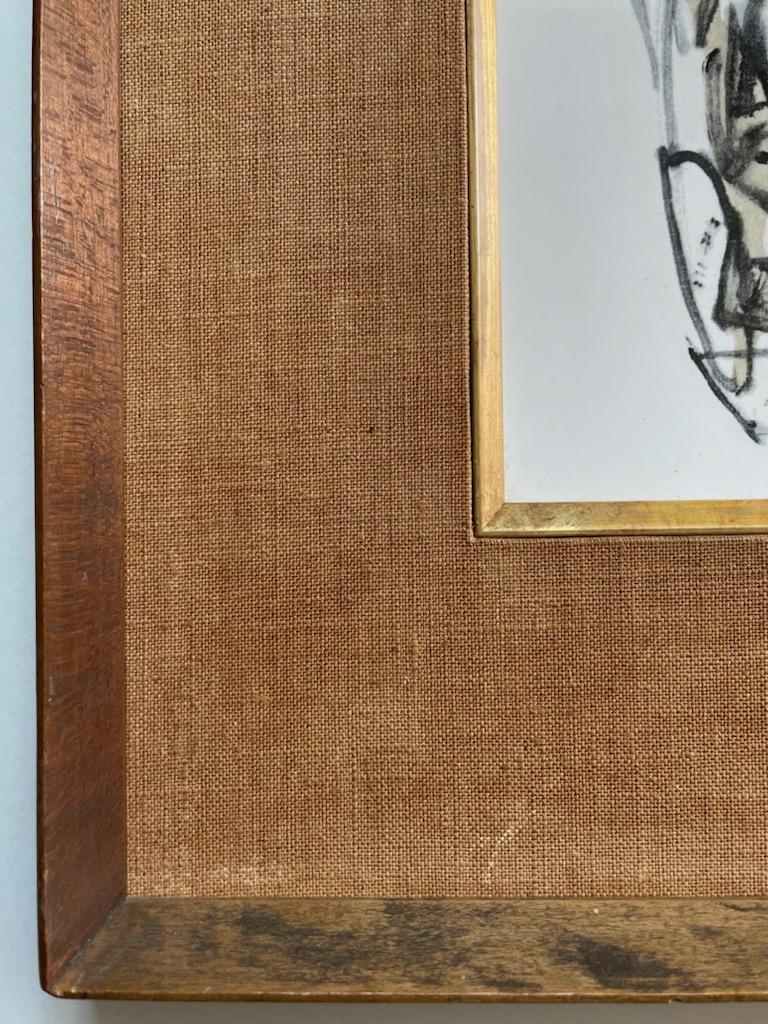 Japanese Abstract Painting On Porcelain Tile Signed By Artist