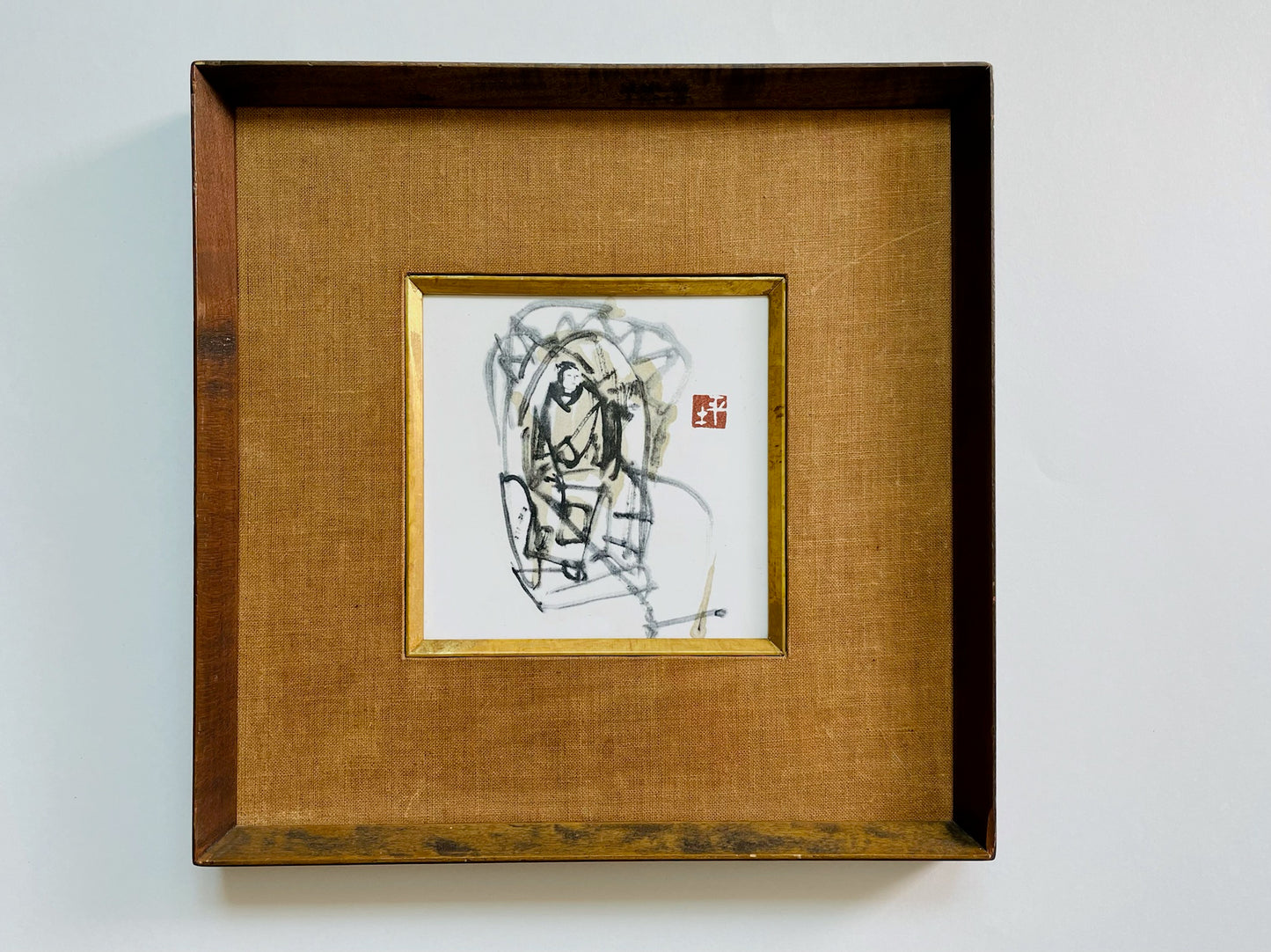 Japanese Abstract Painting On Porcelain Tile Signed By Artist