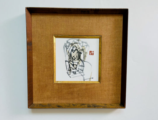 Japanese Abstract Painting On Porcelain Tile Signed By Artist