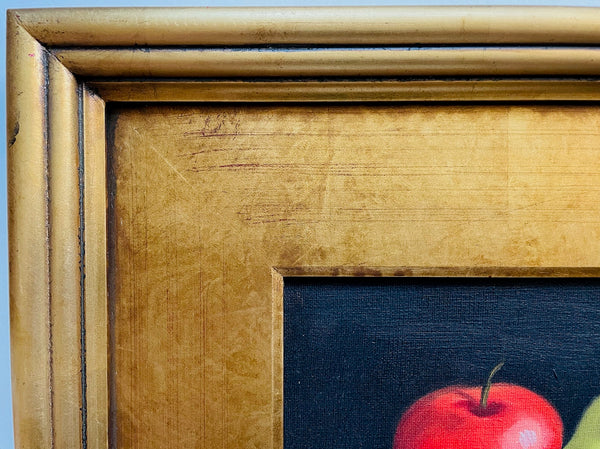 Apple Pear Still Life Folk Art Oil On Canvas Contemporary Gilt Frame
