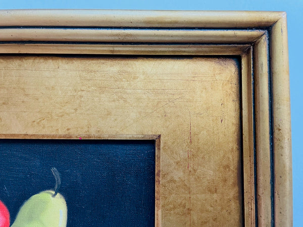 Apple Pear Still Life Folk Art Oil On Canvas Contemporary Gilt Frame