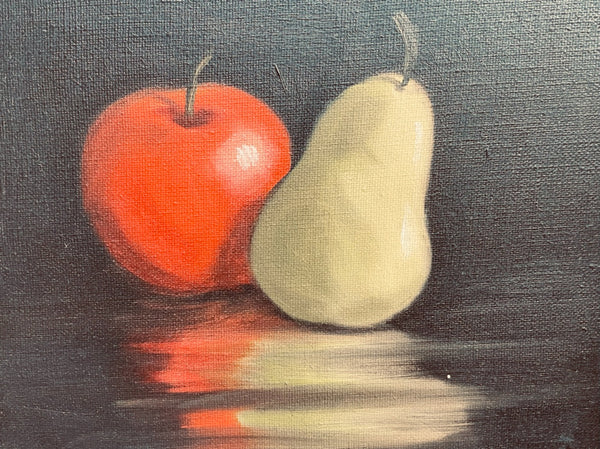 Apple Pear Still Life Folk Art Oil On Canvas Contemporary Gilt Frame