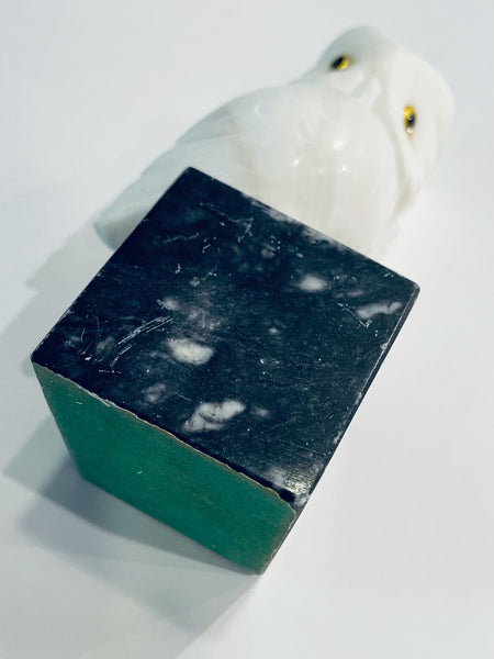 Alabaster White Owl Folk Art Statue On Black Marble Stand