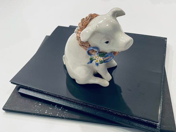 White Porcelain Pig Blue Bow Iris Neck Decoration Scripted Duck Duck Goose