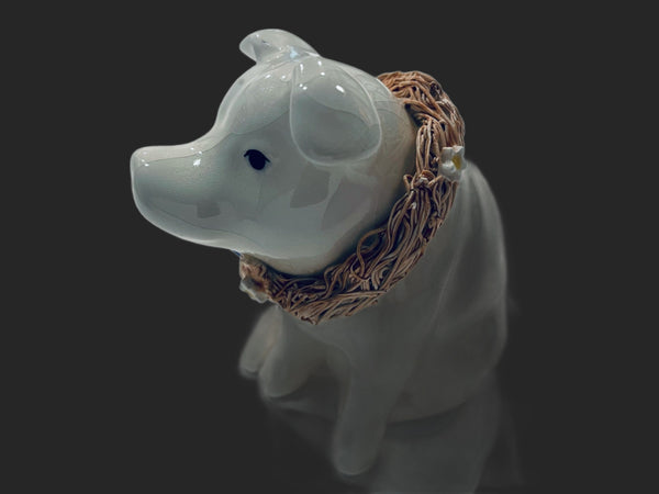 White Porcelain Pig Blue Bow Iris Neck Decoration Scripted Duck Duck Goose