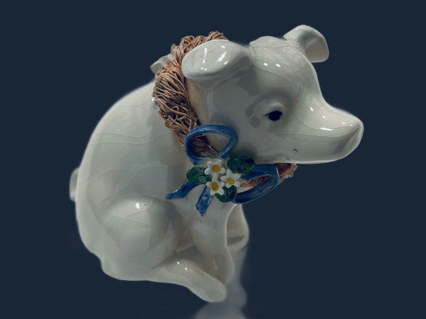 White Porcelain Pig Blue Bow Iris Neck Decoration Scripted Duck Duck Goose