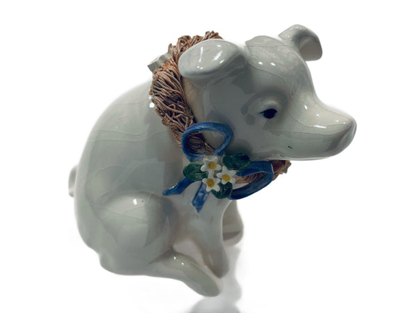 White Porcelain Pig Blue Bow Iris Neck Decoration Scripted Duck Duck Goose