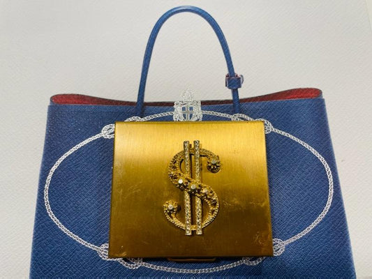 Mid Century Brass Gems Dollar Medallion Coin Compact