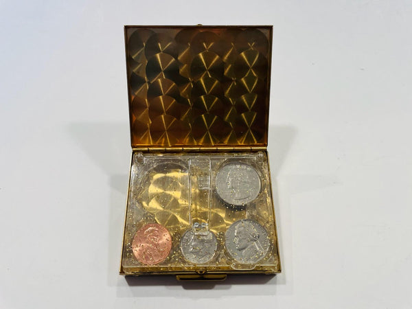 Mid Century Brass Gems Dollar Medallion Coin Compact