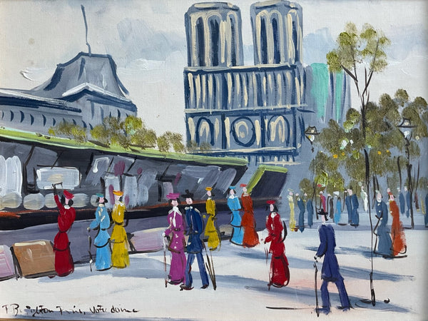 F Brighton Street View Signed Oil On Canvas Board Titled Paris Notre Dame